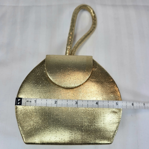 La Regale Mini PURSE Gold Satin Box Clutch Wristlet Hand Bag Crossbody Formal - Picture 10 of 16
